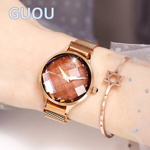 『最大20%OFFクーポン』GUOU 腕時計 時計 レディース ラッピング無料 かわいい おしゃれ ピンクゴールドケース カジュアル 可愛い 母の日 誕生日 彼女 プレゼント クリスマス ギフト 入学式 10