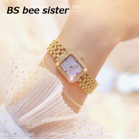 『 時計のプレゼントを贈る 』BS bee sister 腕時計 時計 レディース 女性用 ウォッチ クリスタル ガラスカット アクセサリー ラッピング無料 送料無料 かわいい おしゃれ ゴールド ブレスレット 旅行 イベント カジュアル 長方形 1597