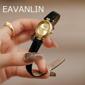 『 時計のプレゼントを贈る 』Eavanlin レディース 腕時計 時計 レトロ エレガント ブラック ブラウン 革ベルト 仕事用 ゴールドケース 楕円形 クォーツ