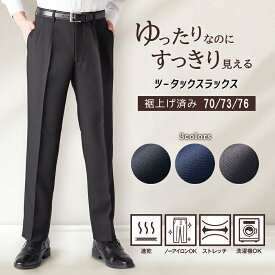 スラックス メンズ ビジネス パンツ ツータック スリム ノンアイロン 吸水速乾 洗える 裾上げ済み 通年 メーカー直販 【ポイント5倍】