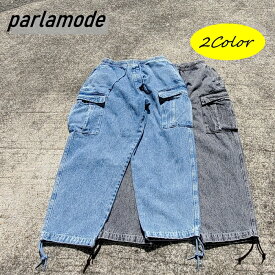 デニムカーゴパンツ メンズ レディース　ケミカルウォッシュ ストリート ウエストゴム　大きめ ワイドパンツ ゆったり ヒップホップ 無地 春服 夏服 秋服 冬服 オールシーズン 全2色 Mサイズ Lサイズ XLサイズ