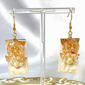 ハンドメイド　ピアス　フックピアス　サージカルステンレス　刺繍リボン　パールピアス　結婚式アクセサリー