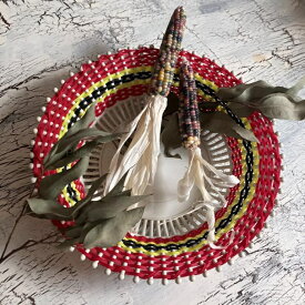 【USED】フランス ビニール編みバスケット ブルー かご カゴ 籠 プラスチック 収納 小物 雑貨 美術 アート 飾り レトロ【海外直輸入USED品】