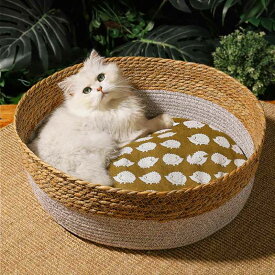 ペットベッド 籐 夏 藤編み 天然素材 猫用ベッド 犬小屋 ペットソファ 柳編み 通気性 ペットソファー 暑さ対策 ペット用寝床 ペット休憩所 両用 お手入れ簡単 おしゃれ 耐噛み 安眠 バイカラー