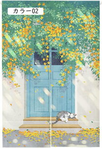 猫 暖簾 目隠し 風景 のれん カラー おしゃれ ロング カーテン 遮光 断熱 冷気遮断 目隠し 間仕切りカーテン 目隠し のれん北欧風 A65*90 簡約 つっぱり式 廊下のれん 玄関 階段 キッチ