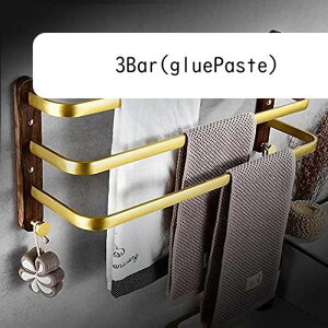 タオルレールラック バスルーム ゴールド ウォールナット 無垢 タオルラック バスタオルホルダー トイレ 防水 自己接着 ダブルタオルバー 収納ラック バスルーム キッチン用/3バー(糊ペース