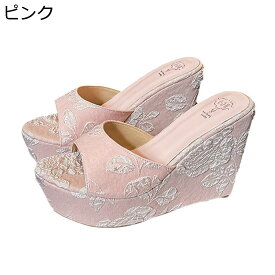 10CMヒール ミュール レディース リポン 花柄 厚底 プラットフォーム オープントゥ スクエアトゥ 春夏秋 脱ぎ履き簡単 ハイヒール かかとなし スリッパ 身長アップ ビーチサンダル 旅行