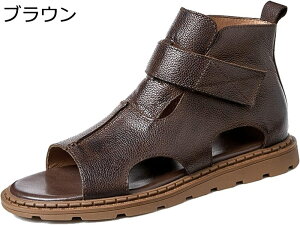 サンダル ショートブーツ 本革 レザー ハイカット メンズ 夏靴 春秋 前開き マジックテープ 履きやすい ローマ風 原宿風 かっこいい 外履き 新番 歩きやすい ビーチサンダル おしゃれ ファッ