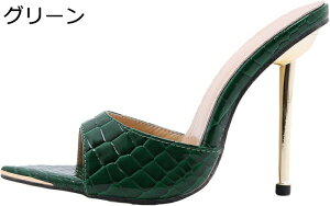 ハイヒール ミュール 女性用 金色ピンヒール スリッパ 12.5cm クロコ柄 ツヤ感 かかとなし サンダル 足細 セクシー キャバ嬢 日常 お買い物 魚の口 トレンド感 着脱しやすい 滑りにくい シンプ