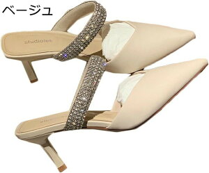 パンプス ミュールサンダル ピンヒール レディース ラインストーン ストラップ ビジネススリッパ ポインテッドトゥ ハイヒール 春夏秋冬 OL 通勤通学 細見え 歩きやすい 柔らかい セクシー