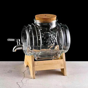 ドリンクサーバー ガラス ジャグ ガラス飲料ディスペンサー 飲料ボトル 蛇口付き 木製台座付き ガラス瓶飲料タンク 可愛い キッチン収納 保存容器 パーティー バー