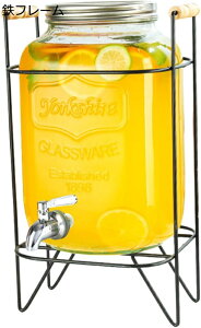 ドリンクサーバー ガラス 8L / 10L 冷水筒 蛇口付き 大容量 竹製ブラケット/鉄フレーム 冷水筒 ウォータータンク 梅酒 ジュース ビール バレルディスペンサー 飲料収納 貯蔵容器