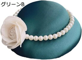 トーク帽 ミニハット 礼装帽子 パール お花付き 椿 ヘッドドレス クリップ付き カクテルハット トークハット ウェディングハット 欧風 結婚式 ブライダル 花嫁 成人式 パーティー 二次会 写真撮影 グリーンB