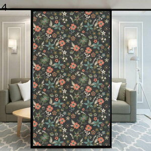 目隠しフィルム 花柄 透けない 窓用フィルム 総柄 黒底 防犯フィルム 水だけ貼れる 断熱シート 静電吸着 非粘着性 プライバシー保護 破片飛散防止 日差しよけ 外から見えない ベランダ 風呂