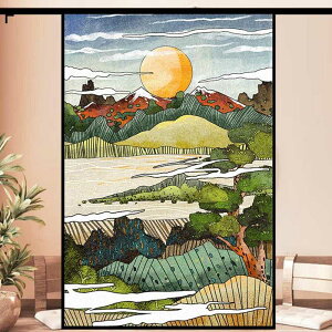 目隠しフィルム 窓用フィルム 風景柄 和風 色絵 防犯フィルム 水で貼る 浮世絵 静電吸着 非粘着性 剥がせる 暑さ対策遮熱 西日対策 紫外線カット プライバシー保護 透けない レストラン ベ