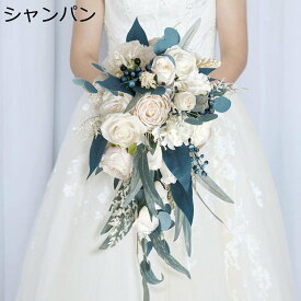 花束 ウェディング 花嫁ブーケ バラ 枯れない花 シルク ユーカリ シルクフラワー 北欧風 造花飾り ギフト 結婚式 人工観葉植物 美術館 ホーム 庭園 キッチン オフィス 喫茶 ラナンキュラス INS 写真撮影 長リボン シャンパン色