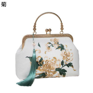 パーティーバッグ レディース 百合 菊 クラッチバッグ 結婚式 フリンジ ベージュ 緑 青 花刺繍 がま口 パールチェイン エレガント 和装用 和風 着物 おしゃれ ディナーバッグ ポシェット 財