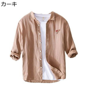 シャツ メンズ 夏 七分袖シャツ 開襟シャツ 綿麻 刺繍 薄手 速乾 半袖 和風 カジュアルシャツ ゆったり 汗染み防止 軽量 通気 ビーチ 旅行 釣り トップス