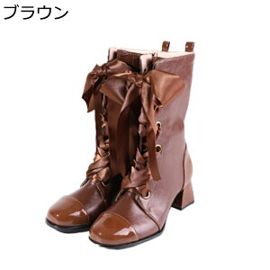 ショートブーツ ロリータブーツ レディース 切り替え レースアップ エナメル ジップアップ 短靴 ミドルヒール 太ヒール ラウンドトゥ 秋冬 可愛い lolita 森ガール お嬢様風 ファッション