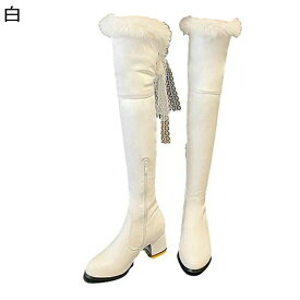 ロングブーツ ニーハイブーツ 膝高 ファー飾り レディース ロリータ 長靴 ストレッチ 6cmヒール オーバーニー 足細 ハーフジップ 革靴 秋冬春 着回し フェミニン コーデ 防水 防滑 大きいサイズ パーティ