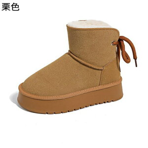 ショートブーツ スノーブーツ レディース 裏ファー 厚底 バックレースアップ ミドル丈 ブーツ 雪靴 暖かい 防寒 履きやすい 防滑 ソフト スエード 短靴 女性用 シンプル アウトドア カジュア