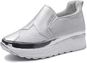 スリッポン レディース 厚底 インヒール スリッポン スニーカー 履きやすい 歩きやすい 美脚 シンプル 身長アップ おしゃれ 黒 ブラック シルバー 銀 ベージュ グリッター キラキラ スター柄