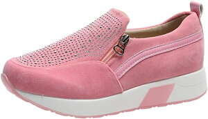 スニーカー レディース スエード 美脚 スリッポン 厚底靴 シンプル ウォーキング 防滑 通勤 低反発インソール ウェッジソール カジュアル シューズ 幅広 ローファー 歩きやすい 痛くない 柔