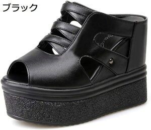 ミュール サンダル レディース 歩きやすい ウェッジソール 厚底 サボサンダル 美脚 走れる シンプル 12cm ヒール ブラック 軽量 カジュアル 快適 オープントゥ サンダル 疲れない 歩きやすい