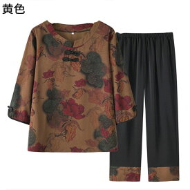 シニアファッション tシャツ 長袖 高齢者 上下セット おばあちゃん チャイナボタン シニア レディース ブラウス イージーパンツ 9分丈 綿麻 ゆったり 通気性 カジュアル リラックス 敬老の日 夏秋