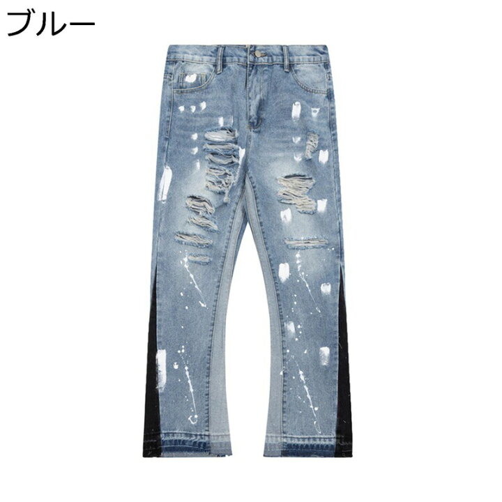 ストレート アメカジ デニムパンツ ストリート ダメージ加工
