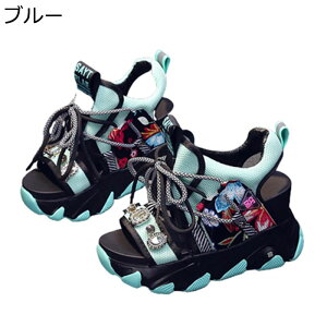 スポーツサンダル 厚底 レディース 身長アップ 10cm ウェッジ サマーサンダル 防滑 クッション性 軽量 レースアップ ビジュー 痛くない 履きやすい エレガント 普段使い アウトドア ウォーキ