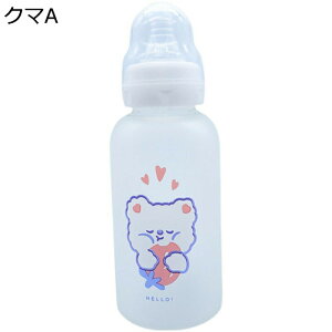 ガラスボトル 水筒 クマちゃん ウォーターボトル 哺乳瓶 ストローボトル 蓋付き 水分補給 耐熱耐冷ボトル 無鉛 シームレス 携帯用 ファッション 子ども 幼児 かわいい 紅茶 普段用 誕生日 炭