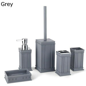 バスルームアクセサリーセット 5点セット プラスチック ホテル用 家庭用 歯ブラシカップ シャンプーディスペンサー ソープディスペンサー 石鹸皿 トイレブラシ 歯ブラシスタンド 洋風 バス