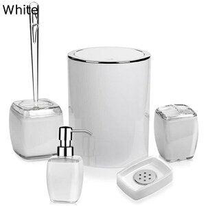 アクリルバスルームアクセサリーセット 5点セット バスルームバニティアクセサリーセット 歯ブラシホルダー タンブラー ソープディスペンサー ソープディッシュ ゴミ箱 トイレブラシセッ