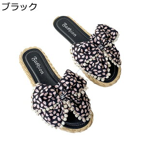 ビーチサンダル 蝶結び ローヒール スリッパ オープントゥ レディース 花柄 サマーシューズ 夏用 美脚 蒸れない コンフォート 静音 洗濯可 プール 普段履き 浴衣 女の子 室内履き 日常 カジ