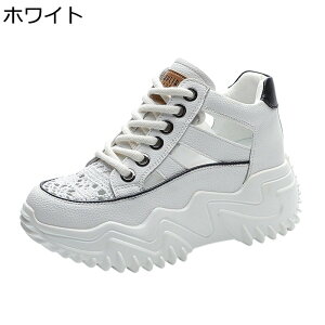 透かし彫り 超厚底 スニーカー レディース レースアップ インヒール サンダル メッシュ シークレットシューズ 足長効果 6.5cm身長盛り 革 ハイカット スポーツサンダル プラットフォーム ウ