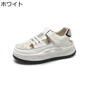 厚底5cm 透かし彫り スニーカー 夏用 レディース サンダル ベルクロ メッシュ スパンコール つま先あり キラキラ付き かわいい オシャレ スカシ編み 夏 スポーツサンダル 防滑 ゴム ローカッ