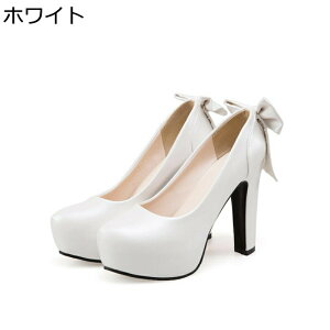 パンプス ハイヒール ヒール12cm レディース 姫系 かわいい 蝶結び プラットフォーム 太ヒール ラウンドトゥ 快適 歩きやすい 滑り止め 軽い お茶会 演劇 日常 大きいサイズ 男の娘 仮装