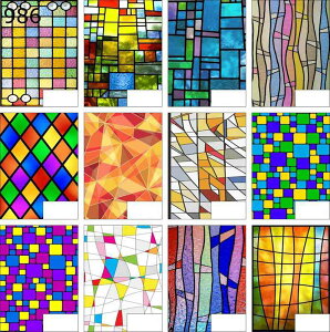 窓用目隠しシート 格子 アーガイル柄 図案 ステンドグラス 教会絵柄 粘着フィルム 窓用 ガラスシート 断熱フィルム 外から見えない 目隠しシート 暑さ対策 すりガラス用 おしゃれ 装飾