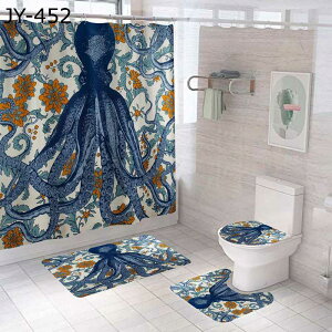 バスカーテン 章魚 クトゥルフ 風呂カーテン 撥水 シャワーカーテン 180cm丈 防水 200cm丈 防カビ 重り 厚手 フック付き 間仕切りカーテン 取り付け簡単 プライバシー保護 速乾 着替え室 耐久性