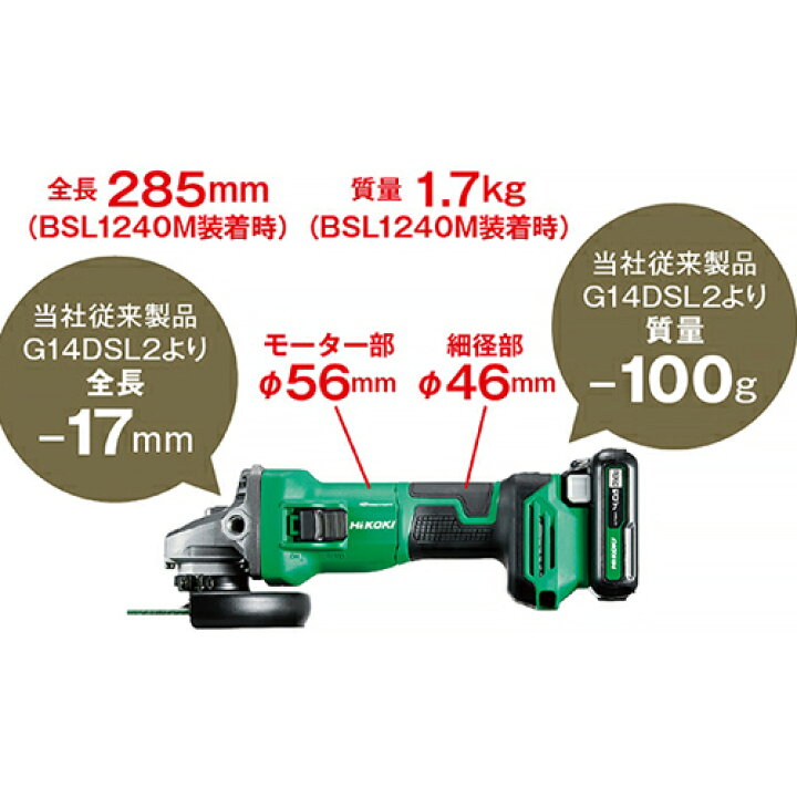 未使用品 ハイコーキ コードレスディスクグラインダ 若けれ G1210DA 10.8v