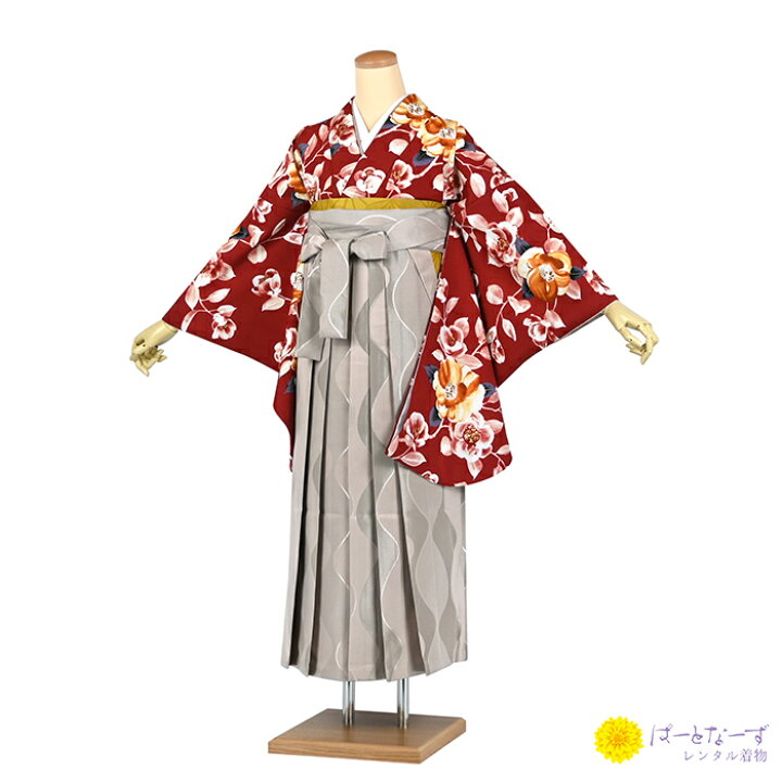 楽天市場】【きものレンタル】卒業袴セット 女性 赤 芍薬 くすみ  