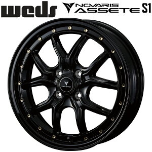 Weds NOVARIS ASSETE S1 ブラック/ゴールドピアス ホイール4本セット5.0J-16インチ 4穴/PCD100 インセット+45 ハブ径:73φ 座面形状:M12 60°テーパー座専用【代引不可】