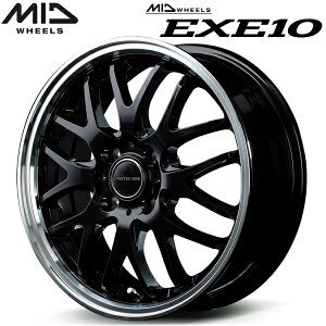 MID WHEELS EXE10 ホイール4本Set グロッシーブラック/リムポリッシュ6.0J-16インチ 4穴/PCD100 インセット+43【送料無料・代引不可】