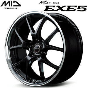 MID WHEELS EXE5 ホイール1本価格 グロッシーブラック/リムポリッシュ8.0J-19インチ 5穴/PCD114.3 インセット+42【代引不可】