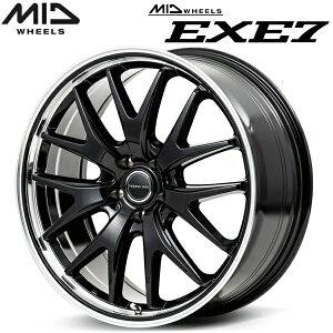 MID WHEELS EXE7 ホイール1本価格 グロスブラック/ラインポリッシュ7.0J-19インチ 5穴/PCD114.3 インセット+45【代引不可】