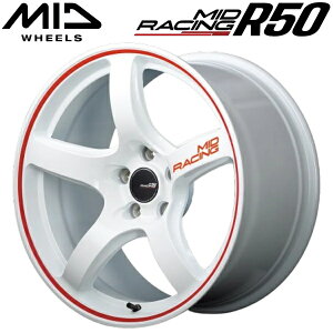 MID RACING R50 �z���C�g/�������b�h���C�� �z�C�[��1�{���i8.5J-18�C���` 5��/PCD120 �C���Z�b�g+45 �n�u�a:72.6�� ���ʌ`��:M12 60°�e�[�p�[���AM14 60°�e�[�p�[����p�y����s�z