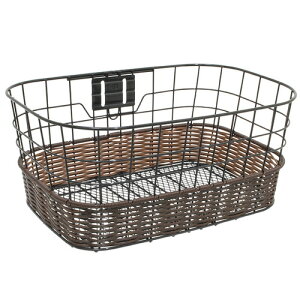 PALMY(パルミー) TB-29 籐風丸型ワイヤーバスケット ブラック/ダークブラウン 自転車 フロントバスケット・新聞・前カゴ