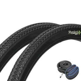 Runfort Tire 自転車タイヤ 24インチ2本セット 電動アシスト自転車向け 高強度タイヤ・肉厚チューブ・リムバンド各2本 24×1 3/8 W/O 1ペア ランフォートタイヤプラス