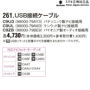 純正 スズキ SUZUKI ZC53S系スイフト 261.USB接続ケーブル SWIFT